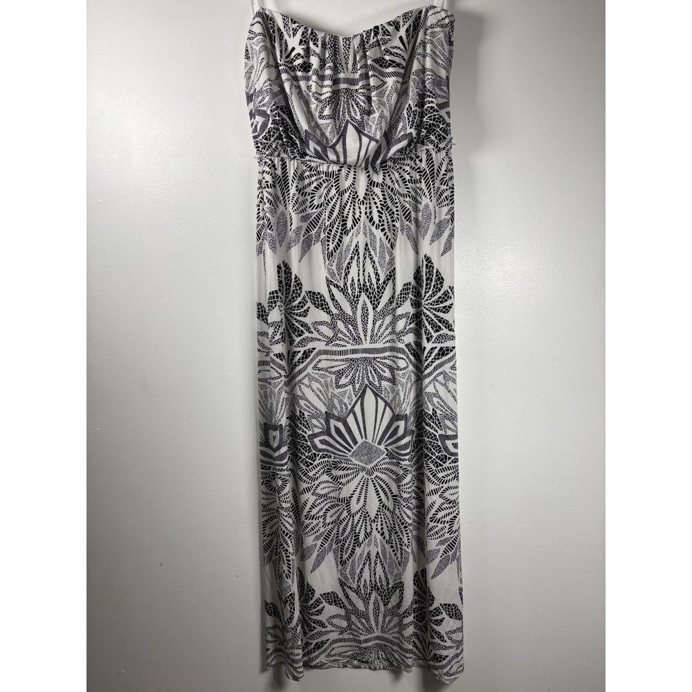 Bisou Bisou Michele Bohbot Womens 12 Maxi Dress Strapless Black White Geometric
